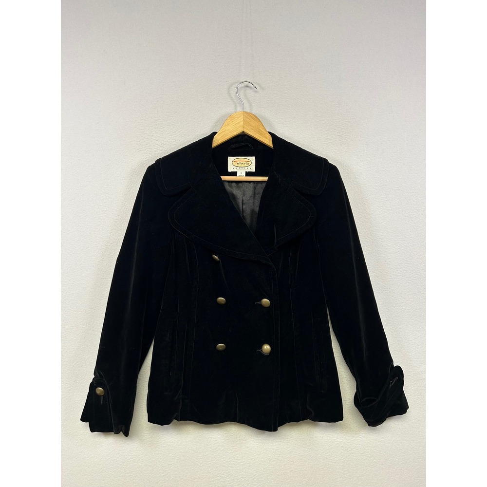 Talbots Dark Academia Goth Women S Black Velvet Double Breasted‎ Pea Coat Jacket